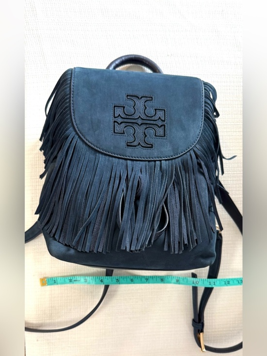 Tory Burch Harper Fringe Suede Backpack in Navy Blue main image 9